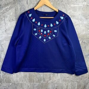 Eloquii Blue red embroidered crewneck sweatshirt 3D Rhinestones Woman Size 18